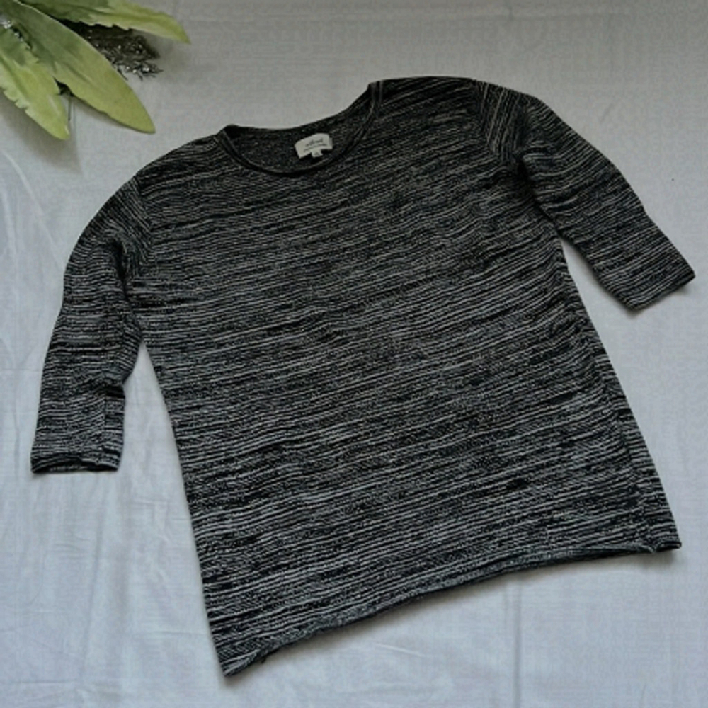 Wilfred Aritzia Silk and Cashmere Blanchard Knit Ribbed 3/4 Sleeve Sweater